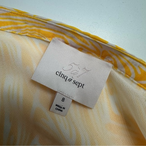 Cinq A Sept Midi Skirt Valencia Ruffle Yellow White Satin Dainty Size 8 Mediun - Picture 5 of 6